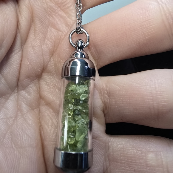 Peridot Crystal Chips Vial Pendant Necklace - Picture 6 of 7